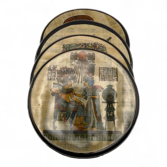 Set Of 5 Egyptian Papyrus-Themed Coasters With Velvet Backing - Picture 2 of 6